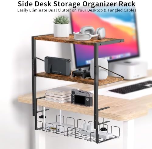 Clamp on Desk Shelf, 19in 3-Tier Desk Shelves Organizer with Under-Desk Hidden Storage Basket, Desktop Supplies Storage Rack for Home Workspace, Study Rooms,Gaming Devices - Image 4