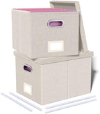 Oterri 2 Pack File Storage Organizer, Document Organizer, Portable File Box with Lid, Fit for Letter/Legal File Folder Storage,Beige-Box only by Oterri