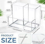 Sabary 12 Pcs Acrylic Pencil Holder with 3 Compartments, Clear Desktop Pen and Sticky Note Holder Makeup Brush Organizer Cup for Desk Home Vanity Office Classroom Stationery Supplies - Image 2