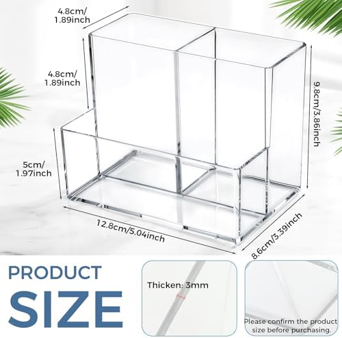 Sabary 12 Pcs Acrylic Pencil Holder with 3 Compartments, Clear Desktop Pen and Sticky Note Holder Makeup Brush Organizer Cup for Desk Home Vanity Office Classroom Stationery Supplies - Image 2