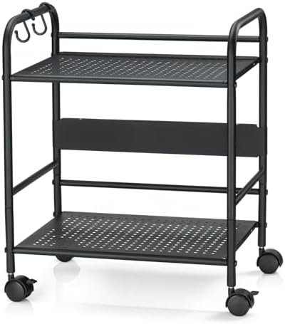 2-Tier Metal Rolling Cart, Compact Under Desk Storage Organizer by Unknown