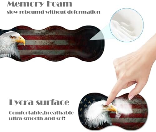 Ergonomic Keyboard Wrist Rest & Mouse Pad Wrist Rest Set,XL Gaming Desk Mat 31.5"x 11.8",Non-Slip Base,Memory Foam,Easy Typing Pain Relief for Office & Home,Vintage USA Flag Bald Eagle - Image 4