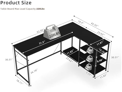 YOSHOOT 63" L Shaped Computer Desk, Gaming Desk - Image 3