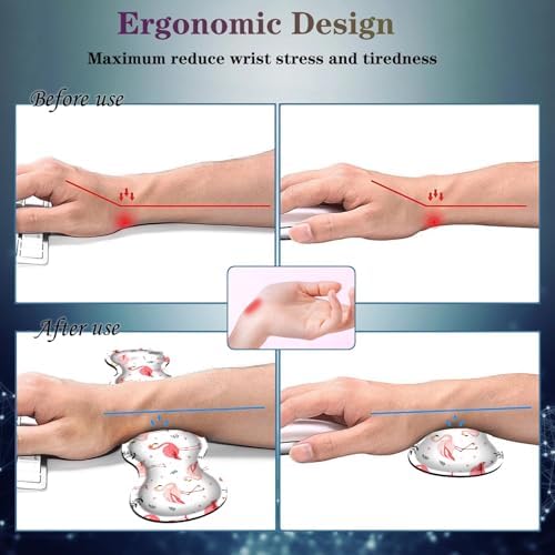 4 in 1 Desk Mat Set,Mouse Pad with Keyboard Wrist Rest,Wave-Shaped Design,Non-Slip Rubber Base,Waterproof,for Home,Office,Gaming,Cute Flamingo - Image 4