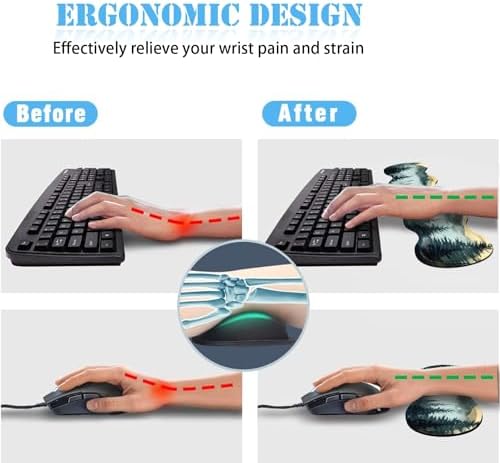 Keyboard Wrist Rest+Mouse Wrist Pad+Desk Pad Set,Memory Foam Ergonomic Easy Typing Pain Relief for Computer Laptop Office Home - Mountain Stream - Image 3