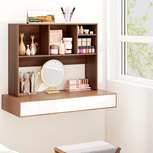 BECOMFORT Desk Hutch, Desk Organizer Shelf with 4 Storage Compartments, Wooden Display Rack, Desktop Bookshelf for Vanity Dressing Tabletop College Dorm Home & Office - Image 4
