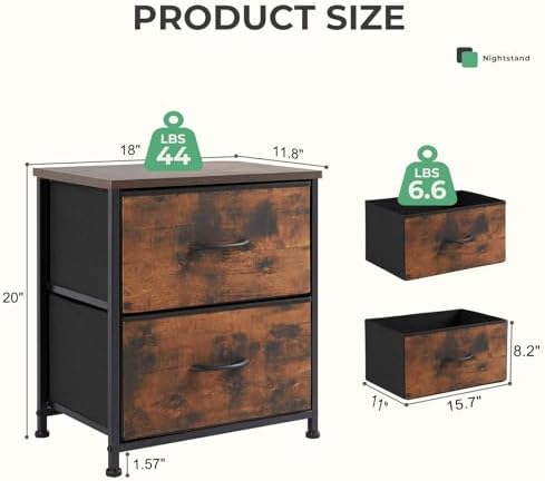 DUMOS Nightstand Set of 2, Bedroom Bedside Table with Storage - Image 3