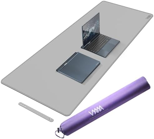 Vyaaa 55"x24"PU Leather Desk Mat, Large Desk Pad & Mouse Pad, Waterproof Office Desk Mat for Home Office, Gaming, Writing,Computer Desk Protector (Light Gray) by Vyaaa