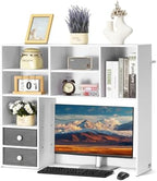 VEVOR Desktop Bookshelf, 3-Tier Desktop Storage Organizer, 37" x 10" x 31.1" Office Storage Rack Wood Display Shelf, Desktop Bookshelf Hutch with 2 Fabric Drawers, for Office, Home & Dorm, White by VEVOR