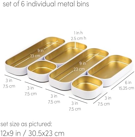 Three by Three Seattle Metal Drawer Organizer Tray Set, 6-Pc, 1" (Gold) - Image 3