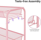 TOOLF 3 Tier Rolling Cart, Metal Utility Storage Cart with Wheels, Pink - Image 3