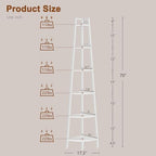 Hoctieon Corner Shelf, 6-Tier Corner Bookshelf, Rustic Ladder Shelf, Industrial Display Stand for Living Room, Kitchen, Home Office, Balcony, Small Space, Metal Frame, White - Image 2