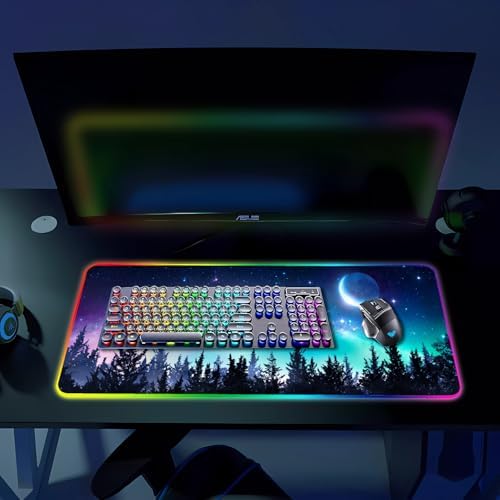 RGB Gaming Mouse Pad, Large Mousepad with Led Light, Gaming Accessories Keyboard Pad for Desk, Non-Slip Rubber Base Big Mouse Mat for Gamer, 31.5 X 11.8 Inch, Moon Starry Sky - Image 6