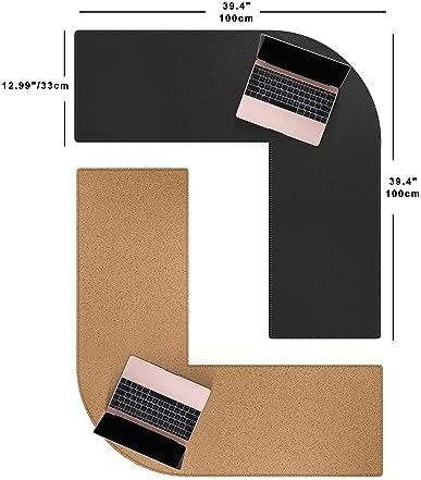 MAIDERN (40”+ 40”) x 13” L Shaped Corner Desk Mat, Cork & Leather Dual Sided Desk Pad for Gaming Computer Office Home (Black) … - Image 2