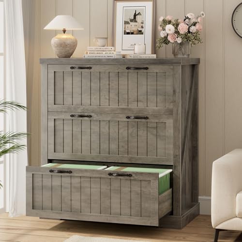 SEDETA Farmhouse 3 Drawer File Cabinet for Home Office,Grey by SEDETA