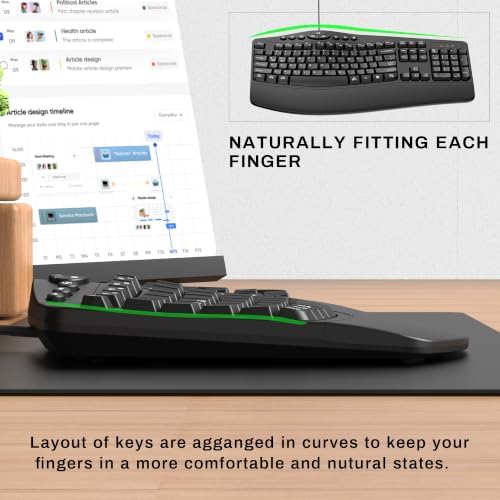 Ergonomic Wired Keyboard with Wrist Rest,9 Independent Shortcut Keys - Image 6