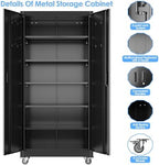 Aobabo Black Metal Garage Storage Cabinet with Wheels, 34"W x 18"D x 71"H - Image 6