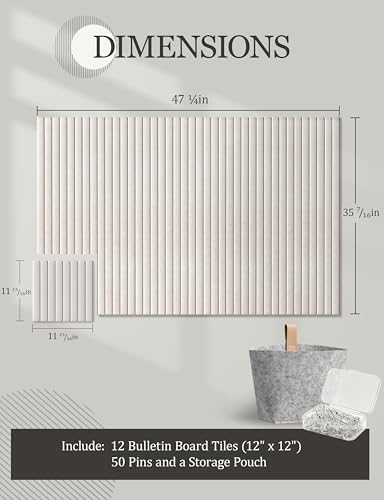 Felt Bulletin Board Tiles 48" x 36", Large Pin Board Wall Organizer Alternative, Self Adhesive Felt Wall Panels with 50 Push Pins & Storage Pouch for Office, Bedroom and Study Room, Oatmeal - Image 3