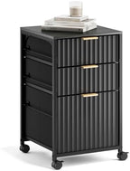 VINGLI 3 Drawer Fluted File Cabinet, Rolling File Cabinet Mobile Under Desk File Cabinet with Wheels, Fabric Drawers Printer Stand for Home Office, Fits Letter Size, Black by VINGLI