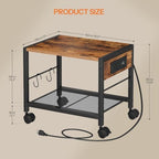 HOOBRO Industrial Printer Stand, 2-Tier Mobile Printer Table, Rolling Cart with Power Outlets and USB Ports, Home Printer Stand with 2 Hooks, for Office, Living Room, Rustic Brown BF32UPS01 - Image 2