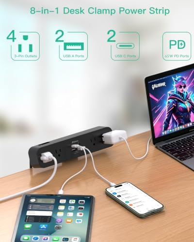 Mifaso PD65W Desk Clamp Power Strip, 1080J Surge Protector, 2 USB C - Image 3