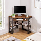 VECELO Corner Computer Desk 41 x 30 inches with Smooth Keyboard & Storage Shelves for Home Office Workstation, Teak - Image 2