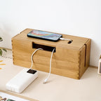 Oak Wood Cable Management Box - Large Cord Hider & Organizer with Magnetic Lid for Desk & Floor Cables in Home Office, Living Room, Bedroom (Natural) by RSUWIZ