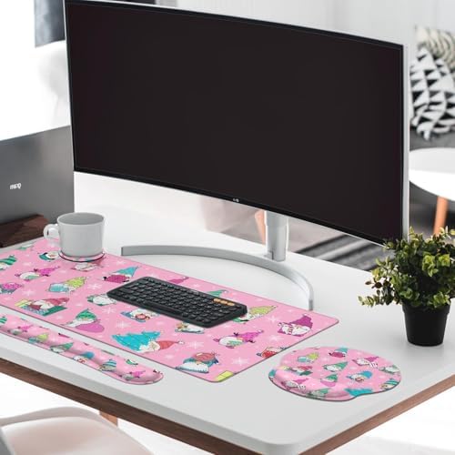 Britimes Keyboard Mouse Pad Set, 4 in 1 Desk Mat Set, Winter Gnome - Image 3