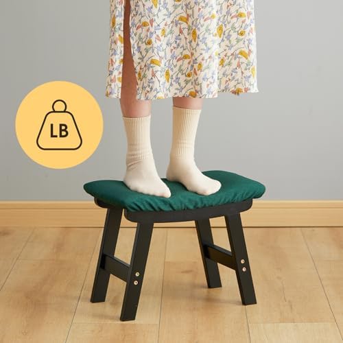 Foot Stool Ottoman Foot Rest Under Desk,Small Stool for Living Room, Bedroom and Kitchen (Black Legs - Green Stool Surface) - Image 4