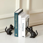 Denique Cat Decorative Bookends, Cute Book Ends to Hold Books, Bookends for Shelves, Unique Cast Iron Book Stopper for Heavy Books, Cat Office Decor, 1 Pair/2 PCS - Image 3