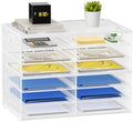 Lavatino 12 Compartments Paper Organizer for Desk, Mesh Literature Organizer, Mail File Sorter Tray with Handle, Desktop Mailbox for Office Classroom Home - White by Lavatino
