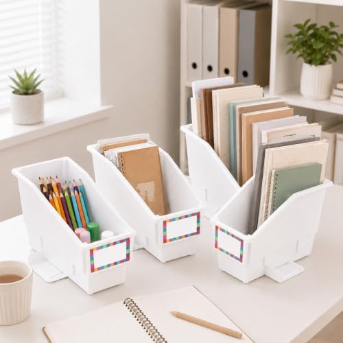 gisgfim 12 Pcs Non-Tip Book Bins with Stabilizer Wings (White) - Image 5