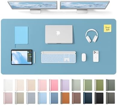 YSAGi Leather Desk Pad Protector, Office Desk Mat, Large Mouse Pad, Non-Slip PU Leather Desk Blotter, Laptop Desk Pad, Waterproof Desk Writing Pad for Office and Home (Sea Blue,55" x 24") by YSAGi