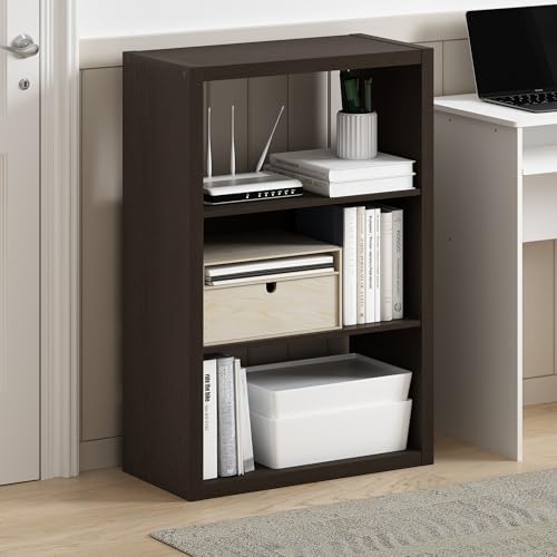 Furinno Viola 3-Tier Book Shelf, Extra Thick Frame Bookshelf, Dark Oak - Image 2