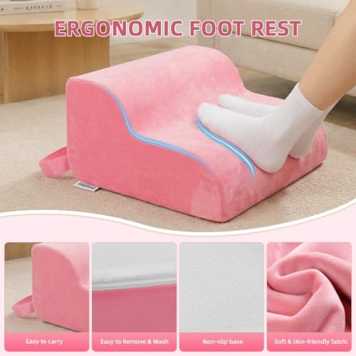 Foot Rest for Under Desk at Work,2-Tier Footrest with Handle Pink - Image 2