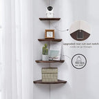 Corner Shelves, Floating Corner Shelf, Set of 2 10inch Solid Oak Wood Corner Wall Shelves, Round End with Wire Hole for Small Plant for Bedroom Kitchen, Living Room - Image 4