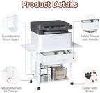 Printer Stand with Locking Wheels, 2-Tier Printer Table with Fabric Drawer, Under Desk Rolling Table Cart for Home Office, Fit Fax Machine Scanner, White - Image 5
