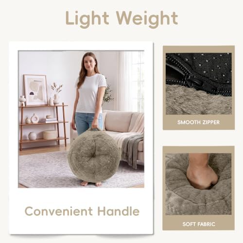 Hobestluk Stuffed Pouf Ottoman Footrest, Round Footstool,Large,Brown - Image 6