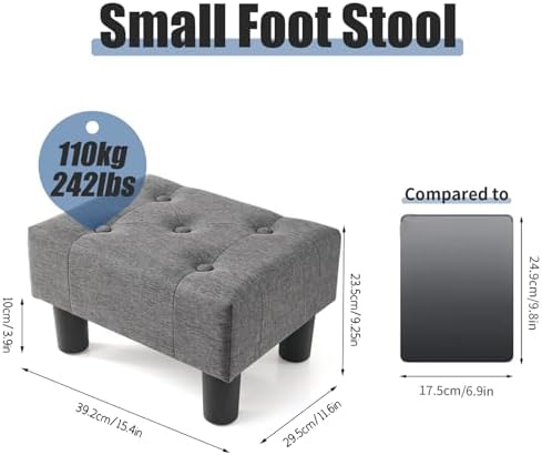 BRIAN & DANY Small Foot Stool, Linen Foot Stools with Legs, Stable Small Footstool for Living Room, Gray - Image 3