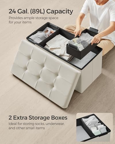 SONGMICS Storage Ottoman Bench, 30 Inches Velvet Foldable Foot Rest - Image 5