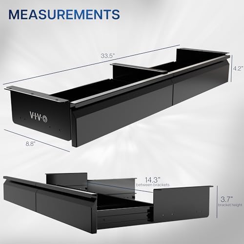VIVO Black 32 x 9 inch Under Desk Slide Out Drawer Set, DESK-AC03A-2B - Image 3