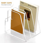 SANRUI Clear Acrylic Magazine File Holder Vertical Desk Organizer 3-Slot - Image 6