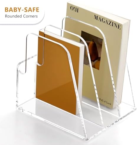 SANRUI Clear Acrylic Magazine File Holder Vertical Desk Organizer 3-Slot - Image 6