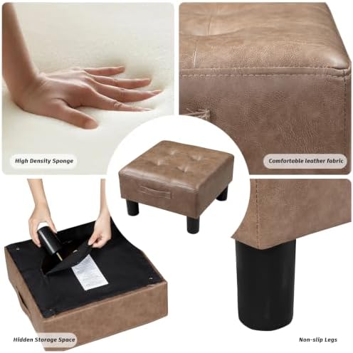 Joveco Small Ottoman Foot Stool,15" Square Upholstered Foot Rest with Legs - Image 4