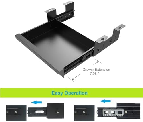 Beiyier Under Desk Sliding Drawer for Office Desk or Table, Pull-out Storage Organizer for Sit-Stand Workstation with High Crosspiece under Desktop (Black) - Image 4