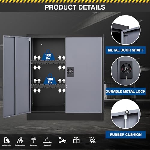 Fesbos Metal Storage Cabinet-36” Tall Steel File Cabinets with Lockable Doors and Adjustable Shelves-Black&Gray Steel Storage Cabinet for Home Office, School, Garage - Image 6