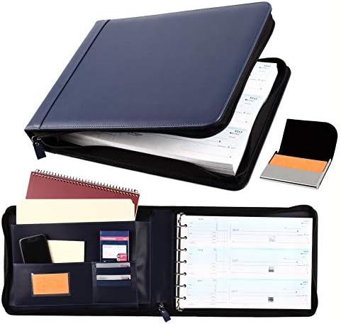 2Fold Zippered Business Checkbook Binder - 7 Ring Binder for Business Checks with Built-in Organizer and Card Case - PU Leather Portfolio for up to 600 3-Up Checks (Blue) by 2Fold