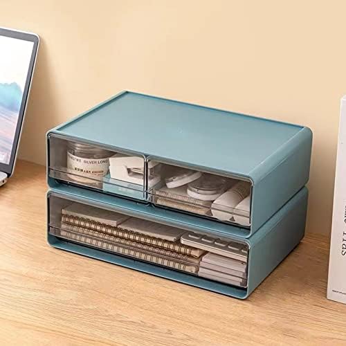Large Stackable Desk Organizer Drawers, Plastic Desk Storage Drawers, Makeup Organizer Drawers with 3 Drawers for Desk, Home, School, Desktop, Dressing Table(Blue) - Image 2