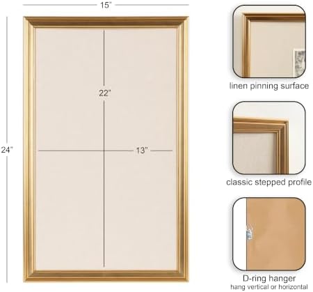 Kate and Laurel Adlynn Rectangle Framed Linen Fabric Pinboard, 15 x 24, Gold, Traditional Beveled Accent Bulletin Board for Vintage Home Wall Organization or Aspirational Vision Board - Image 2
