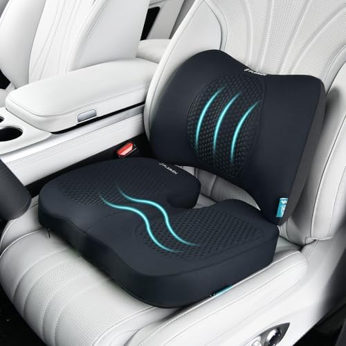 FLORICH Car Seat Cushion and Back Support for Office Chair Memory Foam Chair Cushions Pressure Relief Seat Pads with Gel Massage Point Lumbar Support Relief Sciatica & Tailbone (Black) by FLORICH